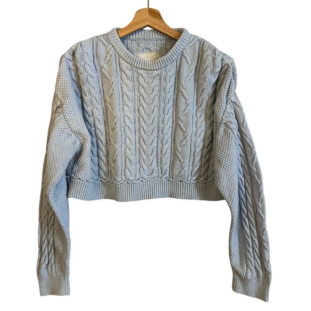 Re/Done Womens Cable Knit Cropped Sweater Sz M Fisherman Preppy Chunky Grandma